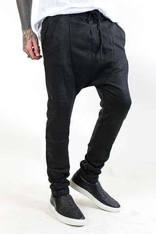 Black Drop Crotch Pants Made from Japanese Cotton